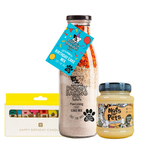 Dog Birthday Cake, Candle and Peanut butter gift bundle