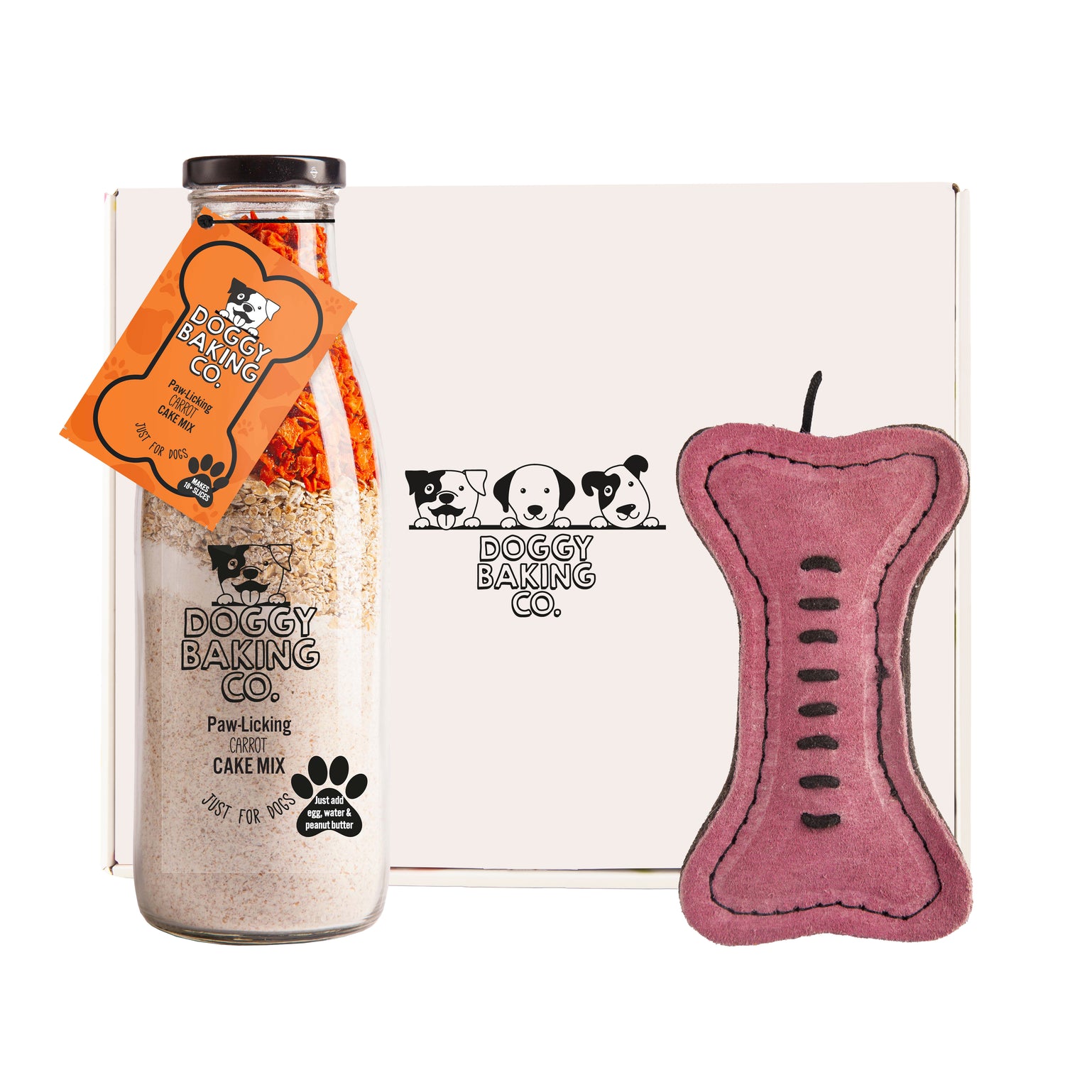 Carrot Cake Mix & Pinkie Bone Eco Toy Gift box - Doggy Baking Co by The Bottled Baking Co