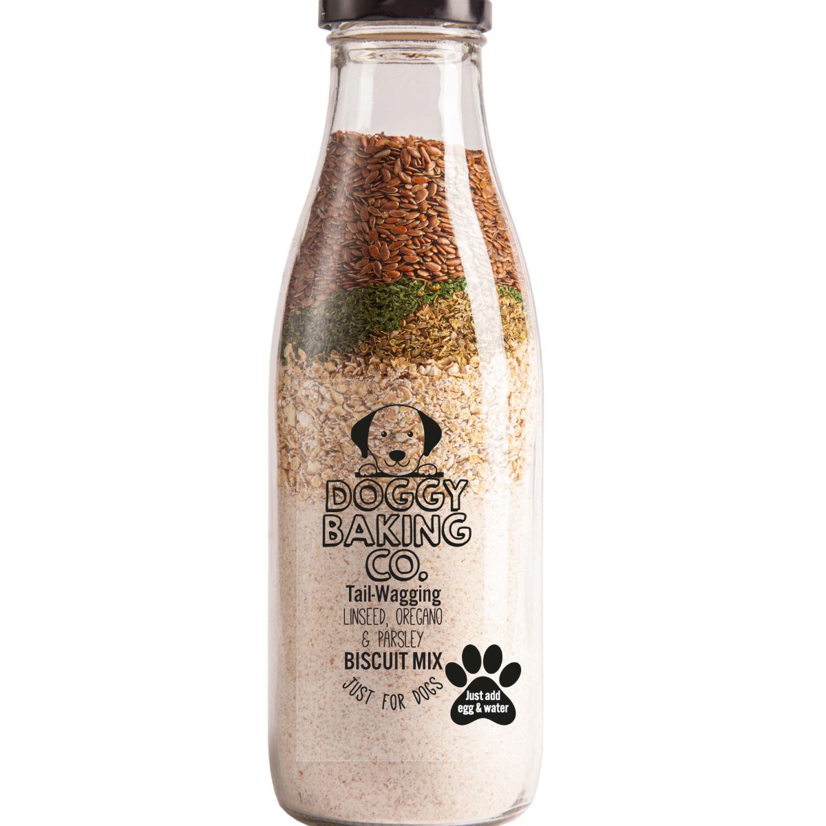 Tail-Wagging Linseed, Oregano & Parsley Doggy Biscuit Baking Mix in a Bottle - Doggy Baking Co by The Bottled Baking Co