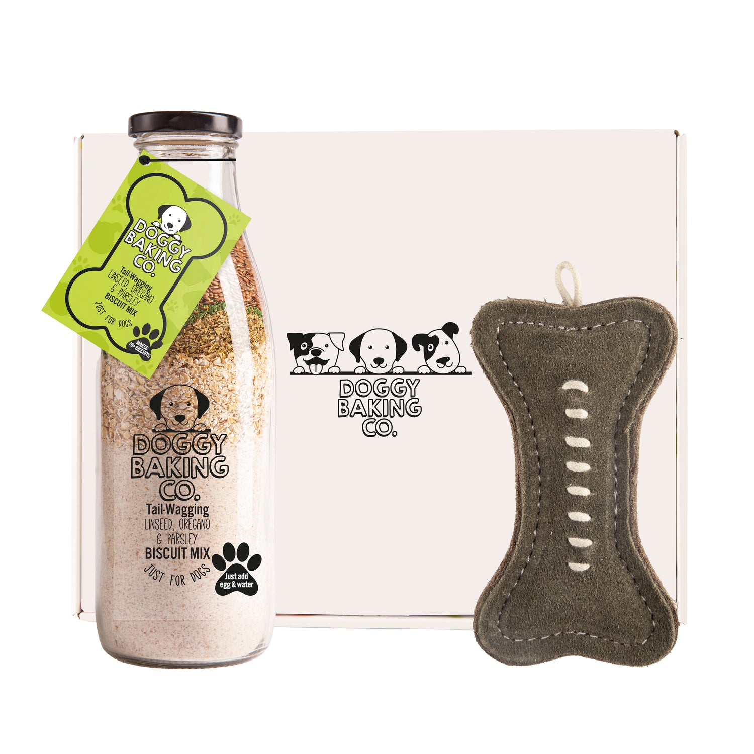 Linseed, Oregano & Parsley Biscuit Mix & Green Bone Toy Gift box - Doggy Baking Co by The Bottled Baking Co