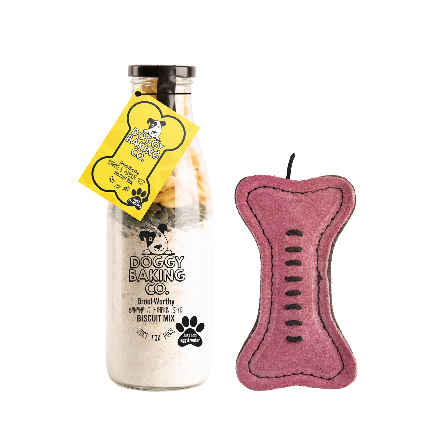 Pumpkin Seed & Banana Biscuit Mix & Pinkie Bone Eco Toy Bundle - Doggy Baking Co by The Bottled Baking Co